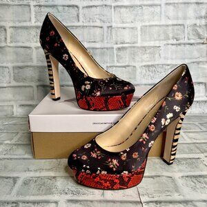 Jessica Simpson Nellah Platform Pump Black Floral- New 7.5